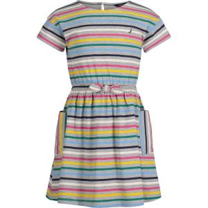 imageNautica Girls Short Sleeve Jersey Tee Dress with Elastic Cinched Waist Fun Designs ampamp ColorsGrey Stripe
