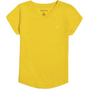 imageNautica girls Short Sleeve Vneck Tshirt Solid Cotton Blend Tee With Tagless InteriorLemon
