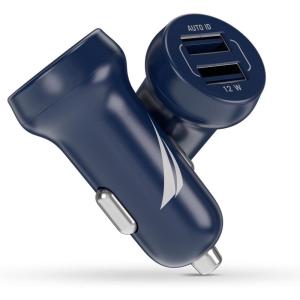 imageNautica Dual Port Car Charger 12W Output 2X USBA Port Quick Charge Compatible with iPhone Android Phones Tablets Powerbanks WhiteNavy