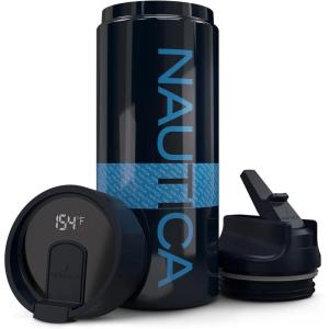 imageNautica Smart Coffee Tumbler Smart Water Bottle Stainless Steel Vacuum Insulated Water Bottle with Straw Lid LED Display Bottle Keeps Hot or Cold Sports Edition NAVY SKY BLUE 32 OZ