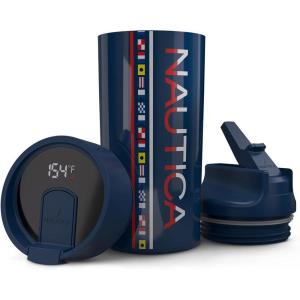 imageNautica Smart Coffee Tumbler Smart Water Bottle Stainless Steel Vacuum Insulated Water Bottle with Straw Lid LED Display Bottle Keeps Hot or Cold Sports Edition NAVY HARBOR 17 OZ