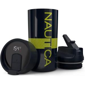 imageNautica Smart Coffee Tumbler Smart Water Bottle Stainless Steel Vacuum Insulated Water Bottle with Straw Lid LED Display Bottle Keeps Hot or Cold Sports Edition Navy Lime 17 OZ