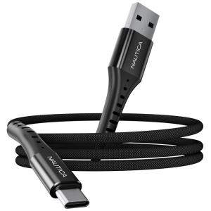 imageNautica USBA to USBC Cable 15W Output Power Durable Braided Cable Fast Charging Premium Quality Universal Compatibility WhiteBlack