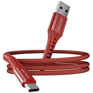 imageNautica USBA to USBC Cable 15W Output Power Durable Braided Cable Fast Charging Premium Quality Universal Compatibility WhiteRed