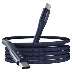imageNautica USBC to USBC Cable 15W HighSpeed Charging Durable Braided Cable Premium Quality Universal Compatibility WhiteNavy