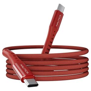 imageNautica USBC to USBC Cable 15W HighSpeed Charging Durable Braided Cable Premium Quality Universal Compatibility WhiteRed