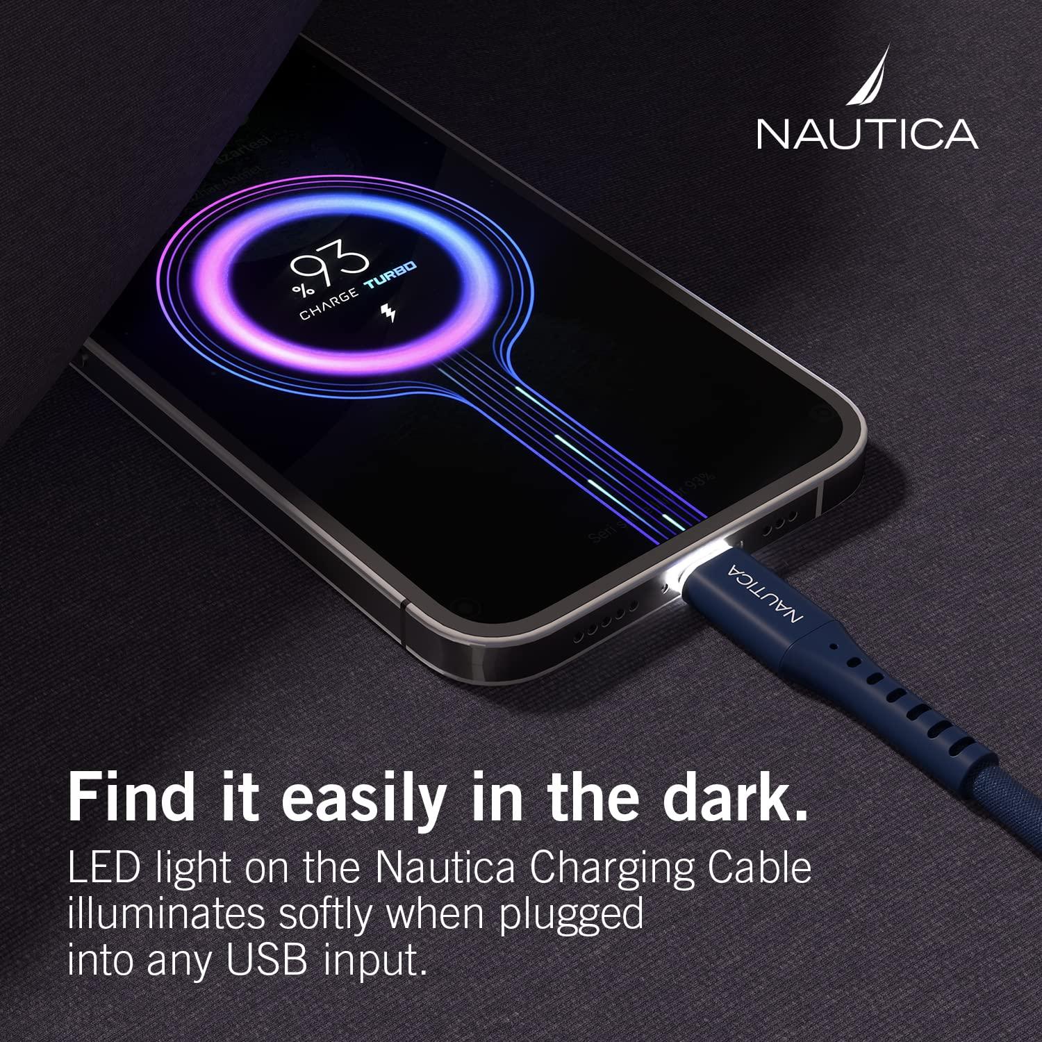 imageNautica USB C to Lighting Cable with LED Light 4FT iPhone Charger Cable Type C to Lighting Cable Lighting to Type C Fast Charging Cord Compatible with iPhone Xs Airpods and Many More