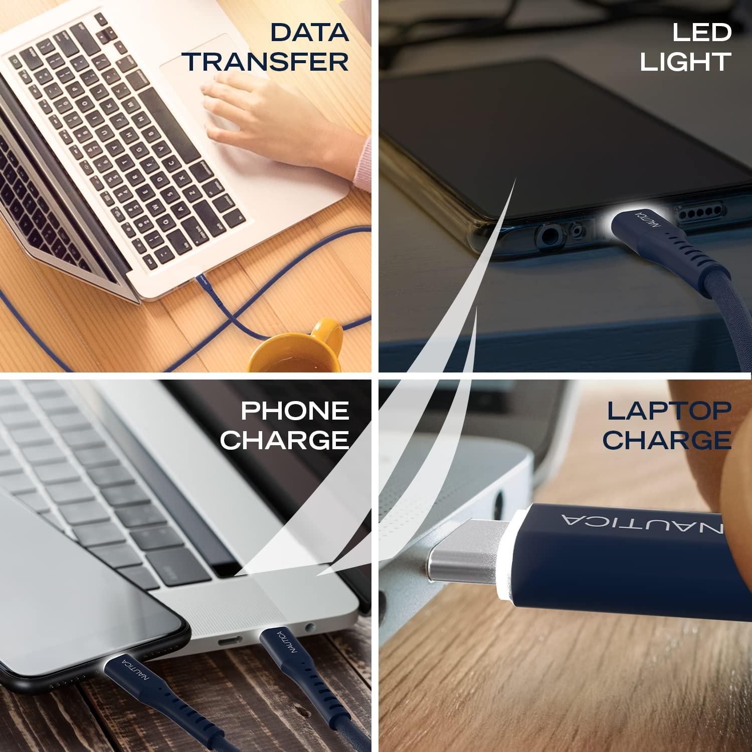 imageNautica USB C to Lighting Cable with LED Light 4FT iPhone Charger Cable Type C to Lighting Cable Lighting to Type C Fast Charging Cord Compatible with iPhone Xs Airpods and Many More