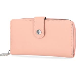 imageNautica Womens Be Shore Vegan Leather RFID Wallet Zip Around Clutch Large Slim Phone Case and Multi Card Organizer Black JacquardAloha Pink