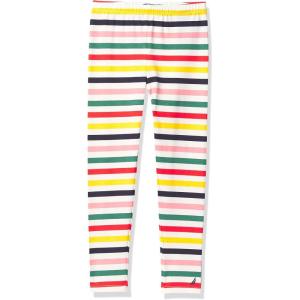 imageNautica Girls Leggings Full Length Pullon Stretch Pants with Elastic Waistband ampamp Logo DetailMarshmallow Stripe