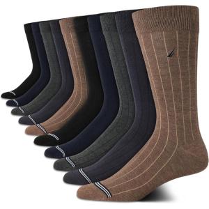 imageNautica Mens Dress Socks  10 Pack Classic Patterned Comfort Fit Casual Socks  Crew Socks for Men Sizes 6125Assorted Rib