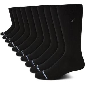 imageNautica Mens Dress Socks  10 Pack Classic Patterned Comfort Fit Casual Socks  Crew Socks for Men Sizes 6125Black Flat Knit