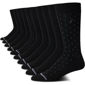 imageNautica Mens Dress Socks  10 Pack Classic Patterned Comfort Fit Casual Socks  Crew Socks for Men Sizes 6125Black Stripe