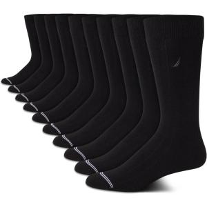 imageNautica Mens Dress Socks  10 Pack Classic Patterned Comfort Fit Casual Socks  Crew Socks for Men Sizes 6125Black Wide Rib