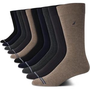 imageNautica Mens Dress Socks  10 Pack Classic Patterned Comfort Fit Casual Socks  Crew Socks for Men Sizes 6125Brown Heather Assorted