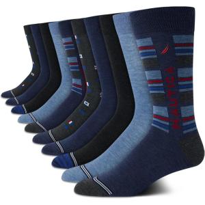 imageNautica Mens Dress Socks  10 Pack Classic Patterned Comfort Fit Casual Socks  Crew Socks for Men Sizes 6125Dark Denim Heather