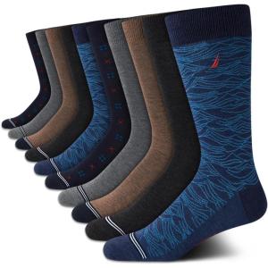 imageNautica Mens Dress Socks  10 Pack Classic Patterned Comfort Fit Casual Socks  Crew Socks for Men Sizes 6125Dark DenimGrey