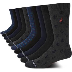 imageNautica Mens Dress Socks  10 Pack Classic Patterned Comfort Fit Casual Socks  Crew Socks for Men Sizes 6125Dark Grey Heather