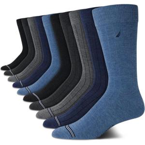 imageNautica Mens Dress Socks  10 Pack Classic Patterned Comfort Fit Casual Socks  Crew Socks for Men Sizes 6125Denim Heather Assorted