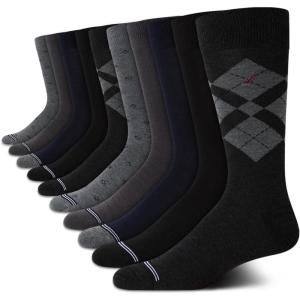 imageNautica Mens Dress Socks  10 Pack Classic Patterned Comfort Fit Casual Socks  Crew Socks for Men Sizes 6125Graphite Heather Assorted