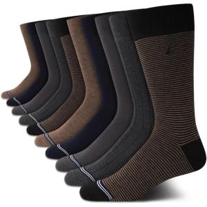 imageNautica Mens Dress Socks  10 Pack Classic Patterned Comfort Fit Casual Socks  Crew Socks for Men Sizes 6125Heather Assorted