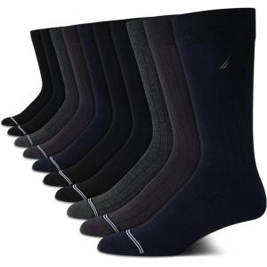imageNautica Mens Dress Socks  10 Pack Classic Patterned Comfort Fit Casual Socks  Crew Socks for Men Sizes 6125Navy Multi