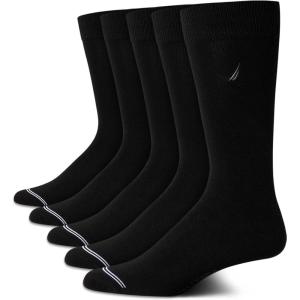 imageNautica Mens Dress Socks  5 Pack Stretch Comfort Crew Socks with Stay Up Cuffs and Reinforced Seams Shoe Size 6125All Black