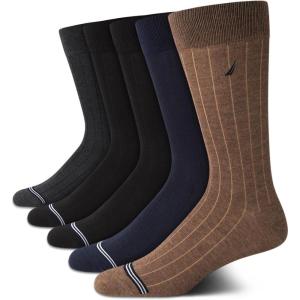 imageNautica Mens Dress Socks  5 Pack Stretch Comfort Crew Socks with Stay Up Cuffs and Reinforced Seams Shoe Size 6125Assorted Rib