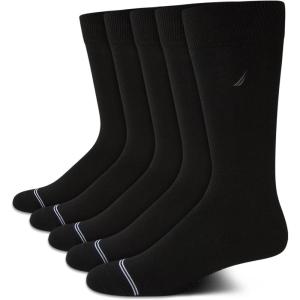 imageNautica Mens Dress Socks  5 Pack Stretch Comfort Crew Socks with Stay Up Cuffs and Reinforced Seams Shoe Size 6125Black Flat Knit