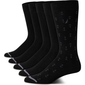 imageNautica Mens Dress Socks  5 Pack Stretch Comfort Crew Socks with Stay Up Cuffs and Reinforced Seams Shoe Size 6125Black Logo
