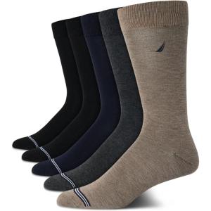 imageNautica Mens Dress Socks  5 Pack Stretch Comfort Crew Socks with Stay Up Cuffs and Reinforced Seams Shoe Size 6125Brown Heather