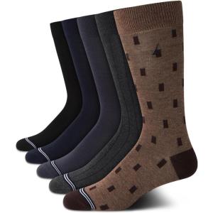 imageNautica Mens Dress Socks  5 Pack Stretch Comfort Crew Socks with Stay Up Cuffs and Reinforced Seams Shoe Size 6125BrownGrey Assorted
