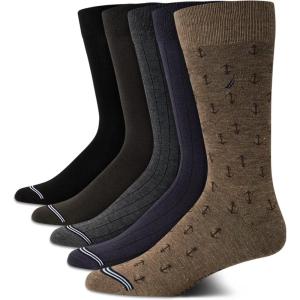 imageNautica Mens Dress Socks  5 Pack Stretch Comfort Crew Socks with Stay Up Cuffs and Reinforced Seams Shoe Size 6125KhakiNavyBlack