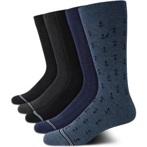 imageNautica Mens Dress Socks  5 Pack Stretch Comfort Crew Socks with Stay Up Cuffs and Reinforced Seams Shoe Size 6125Medium Denim Assorted