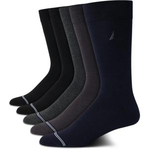 imageNautica Mens Dress Socks  5 Pack Stretch Comfort Crew Socks with Stay Up Cuffs and Reinforced Seams Shoe Size 6125Navy Assortment