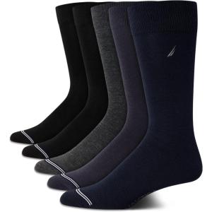 imageNautica Mens Dress Socks  5 Pack Stretch Comfort Crew Socks with Stay Up Cuffs and Reinforced Seams Shoe Size 6125NavyGreyBlack
