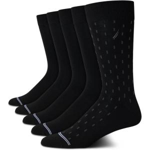 imageNautica Mens Dress Socks  5 Pack Stretch Comfort Stay Up Cuff Crew Socks for Men with Reinforced Seams Shoe Size 6125Black Stripe