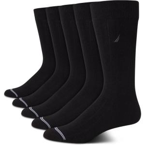 imageNautica Mens Dress Socks  5 Pack Stretch Comfort Stay Up Cuff Crew Socks for Men with Reinforced Seams Shoe Size 6125Black Wide Rib