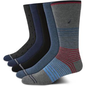 imageNautica Mens Dress Socks  5 Pack Stretch Comfort Stay Up Cuff Crew Socks for Men with Reinforced Seams Shoe Size 6125BlueBlackGrey