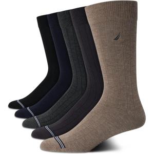 imageNautica Mens Dress Socks  5 Pack Stretch Comfort Stay Up Cuff Crew Socks for Men with Reinforced Seams Shoe Size 6125Brown Heather Assorted
