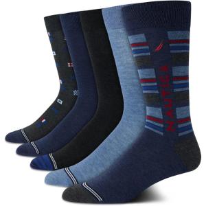 imageNautica Mens Dress Socks  5 Pack Stretch Comfort Stay Up Cuff Crew Socks for Men with Reinforced Seams Shoe Size 6125Dark Denim Heather