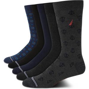 imageNautica Mens Dress Socks  5 Pack Stretch Comfort Stay Up Cuff Crew Socks for Men with Reinforced Seams Shoe Size 6125Dark Grey Heather