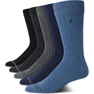 imageNautica Mens Dress Socks  5 Pack Stretch Comfort Stay Up Cuff Crew Socks for Men with Reinforced Seams Shoe Size 6125Denim Heather Assorted