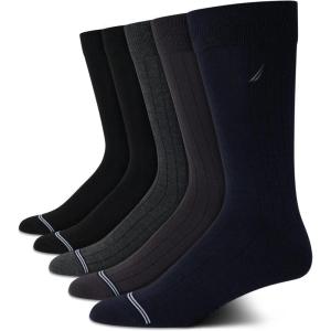 imageNautica Mens Dress Socks  5 Pack Stretch Comfort Stay Up Cuff Crew Socks for Men with Reinforced Seams Shoe Size 6125Navy Multi