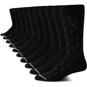 imageNautica Mens Dress Socks  Solid Crew Socks 10 PackBlack Logo
