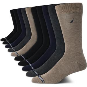 imageNautica Mens Dress Socks  Solid Crew Socks 10 PackBrown Heather