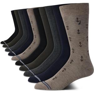 imageNautica Mens Dress Socks  Solid Crew Socks 10 PackBrownBlueBlack