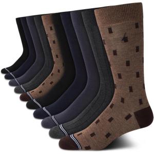 imageNautica Mens Dress Socks  Solid Crew Socks 10 PackBrownGrey Assorted