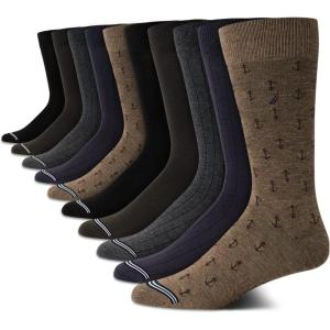 imageNautica Mens Dress Socks  Solid Crew Socks 10 PackKhakiNavyBlack