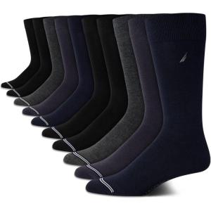 imageNautica Mens Dress Socks  Solid Crew Socks 10 PackNavyGreyBlack